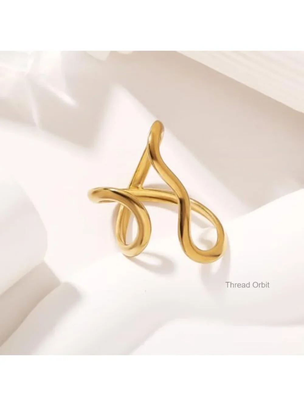 Two Tone Asymmetrical Wavy Curve Open Ring Dainty Adjustable Stainless Steel